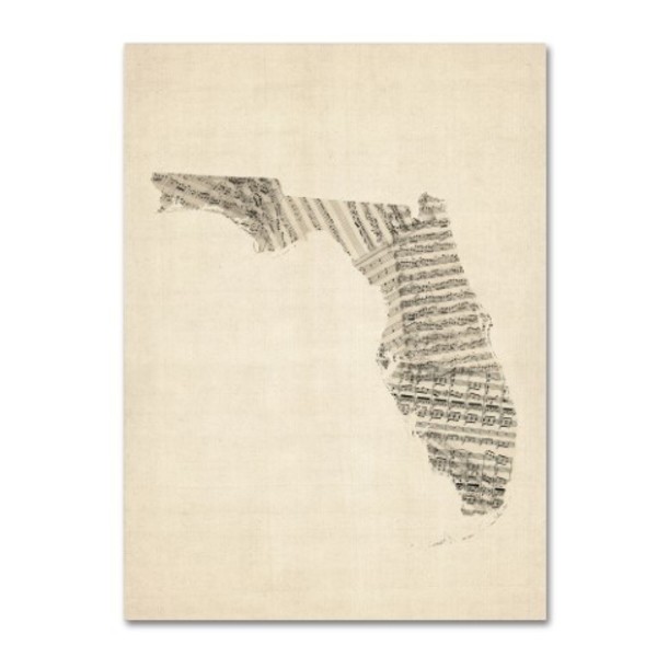 Trademark Fine Art Michael Tompsett 'Old Sheet Music Map of Florida' Canvas Art, 24x32 MT0529-C2432GG